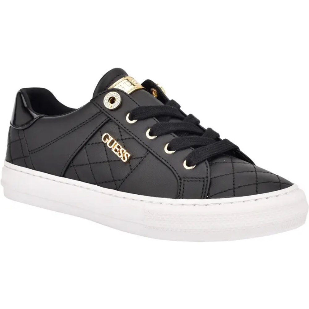Guess Black Quilted Sneakers with White Sole and Gold Hardware Sz 8.5